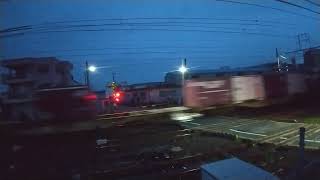 EF210牽引貨物列車(下り)&285系サンライズエクスプレス(上り)羽根道踏切通過  サンライズ遅延してました( ノД`)…