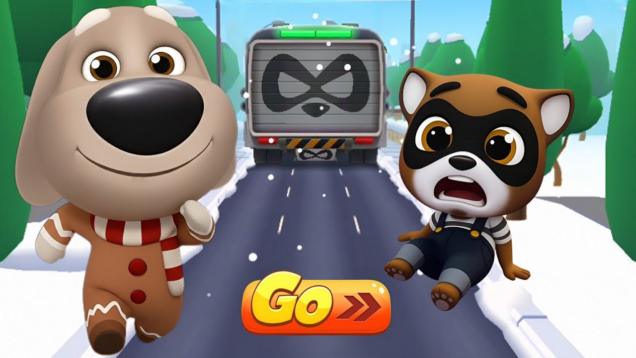 Talking Tom Gold Run - Gingerbread Ben vs Raccoon Boss Fight in Festive Fun | Funny Race Competition