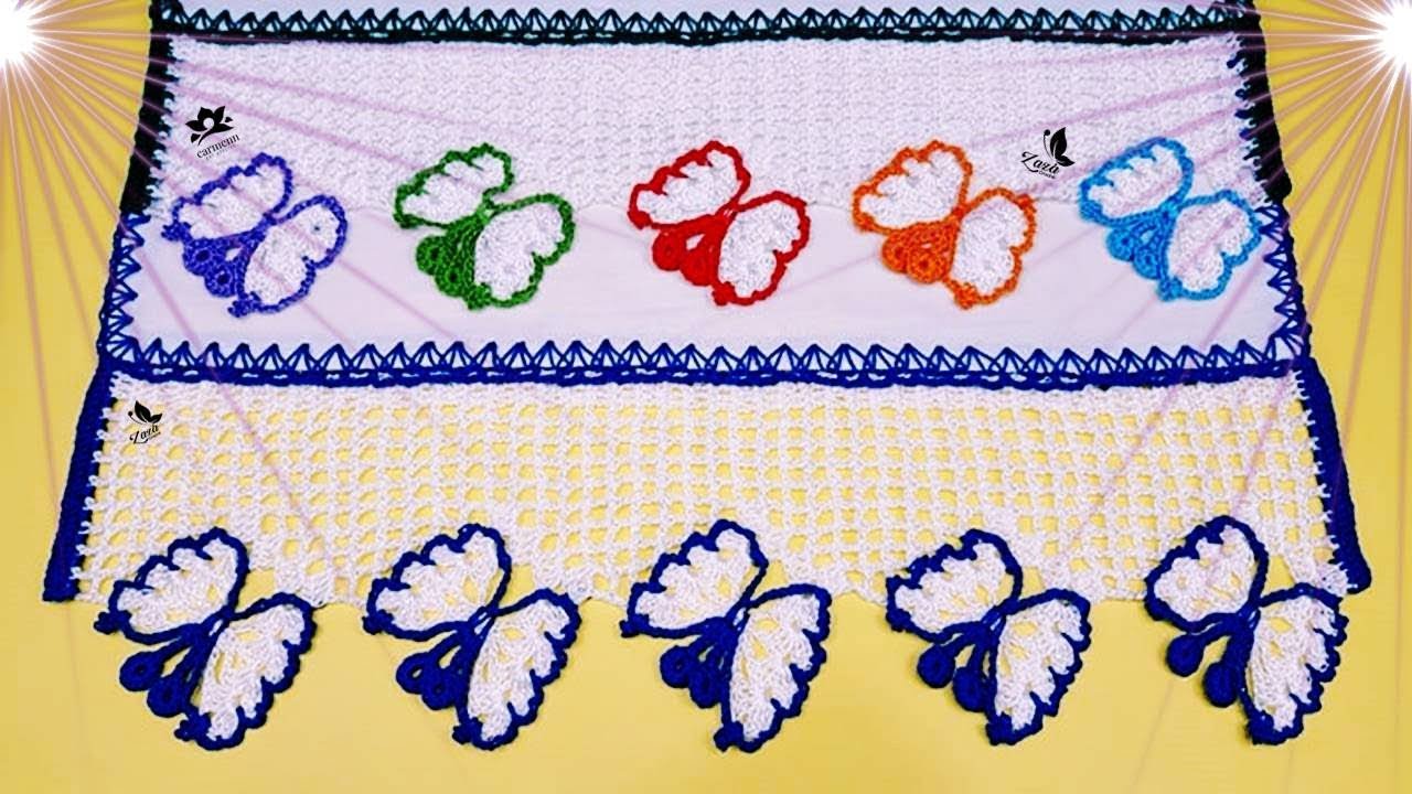 Barrado em Crochê para Pano de Prato (Mini Borboletas)