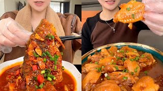 MUKBANG Noodles and Fried egg + Whole Fish with Spicy sauce🌶 + wings + Prawns (chewy sound)