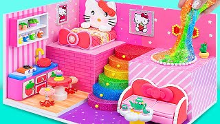 How To Make Beautiful Pink Hello Kitty House with Rainbow Slime Pool from Clay | DIY Miniature House