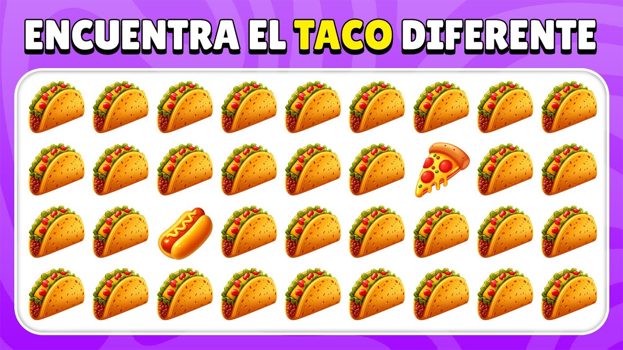 Encuentra el Emoji Diferente - Edición Comida Chatarra 🍔🍕🍩 | 40 niveles | Fácil, Medio, Difícil