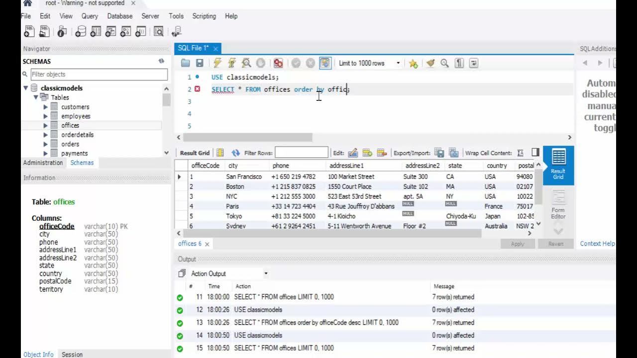 Mysq workbench order by desc - YouTube