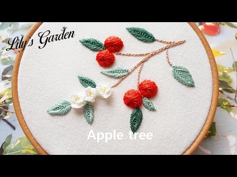나홀로 프랑스자수 no. 63 사과나무(Apple tree) Flower embroidery, 입체자수, 서큘러 로즈 스티치