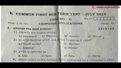 11th Computer Application First Mid Term Question Paper 2019-20 | Kanchipuram District | EM