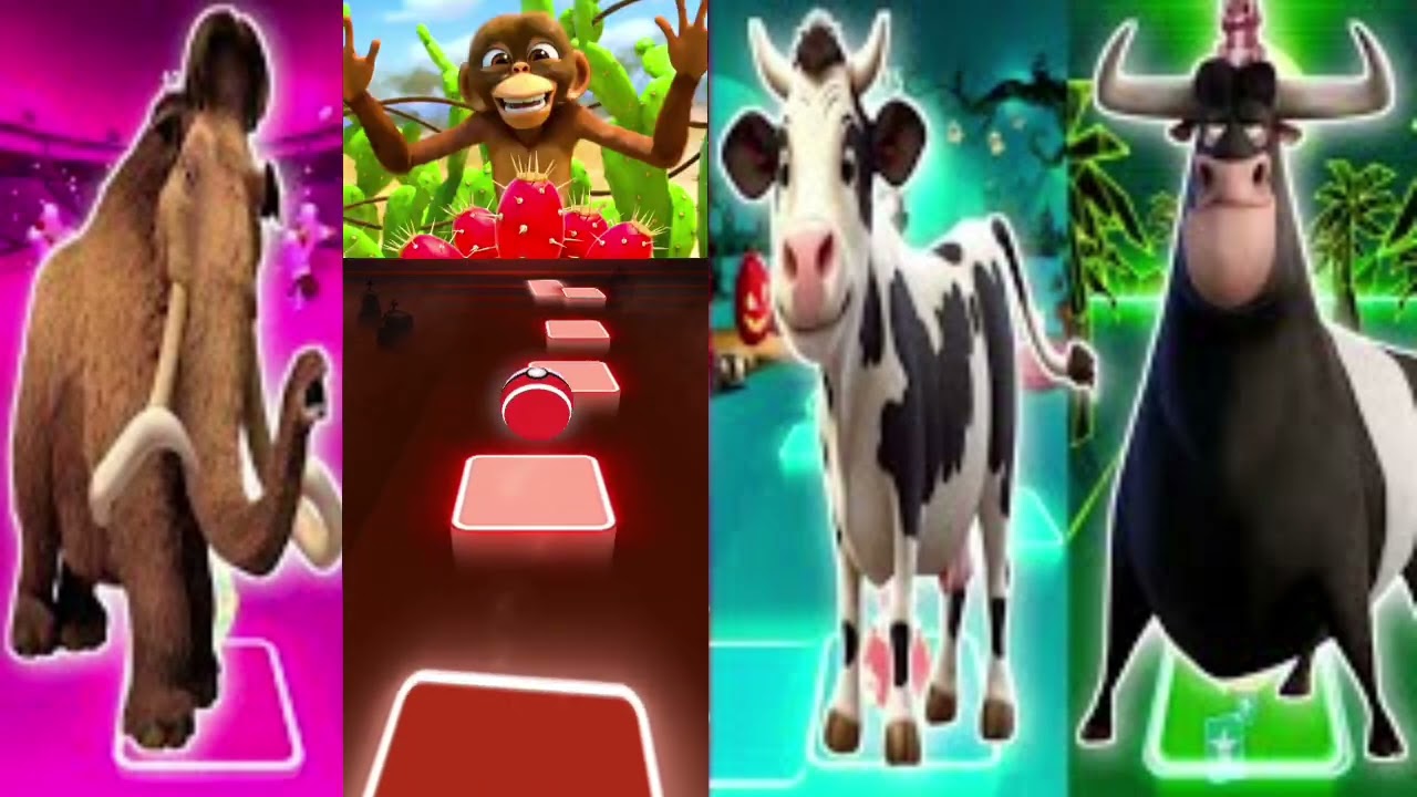Funny Mammoth 🦣 🆚 Funny Elephant 🆚 Funny Cow 🐄 🆚 Funny Ferdinand 🐂 - Coffin Dance Tiles Hop