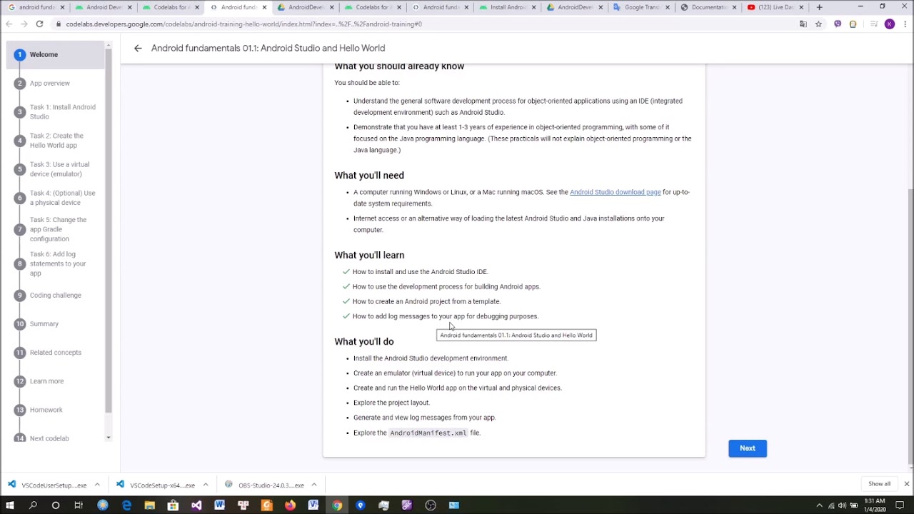 01.1. Android Studio and Hello World - part 1 - YouTube