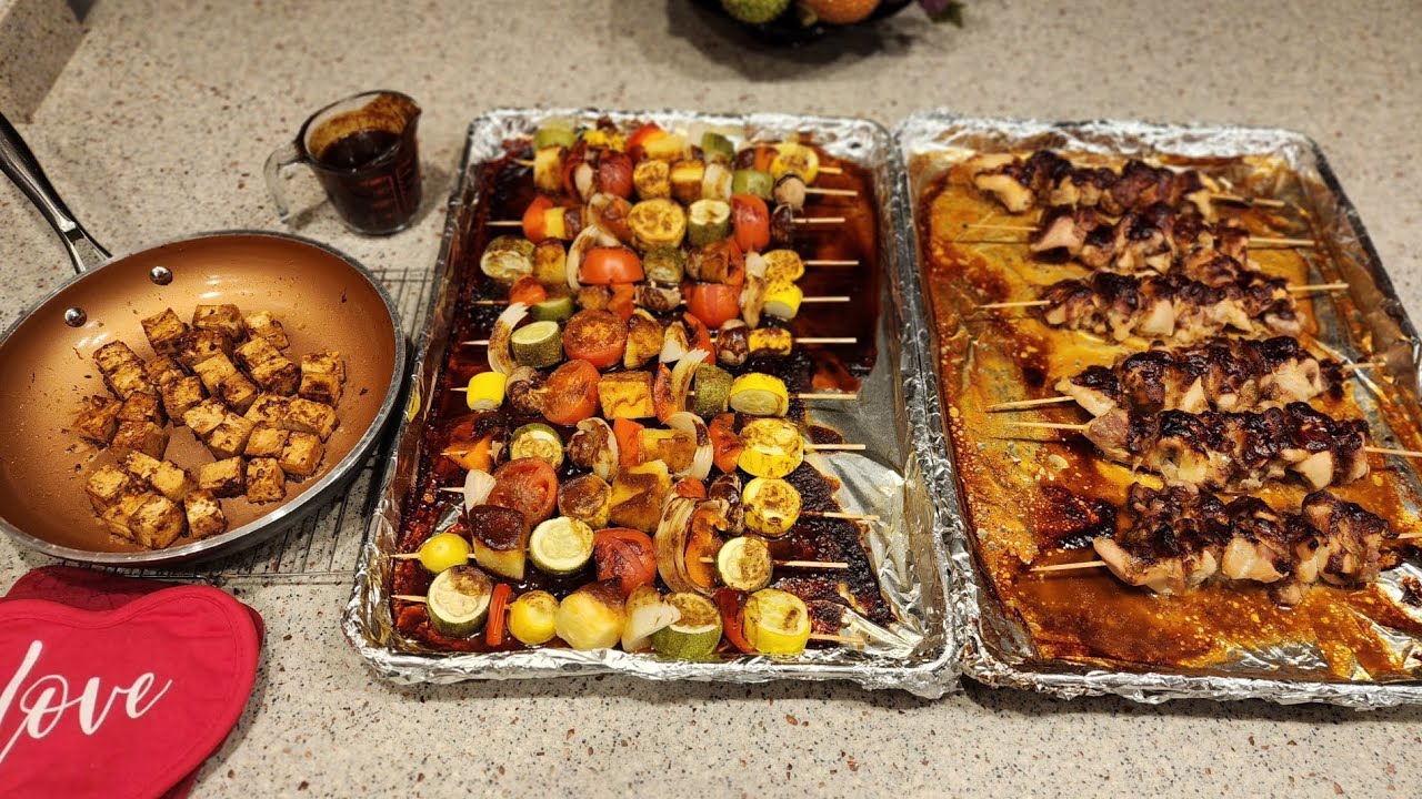Teriyaki Vegetable Kabobs with grilled Tofu ( all VEGAN ) but side of