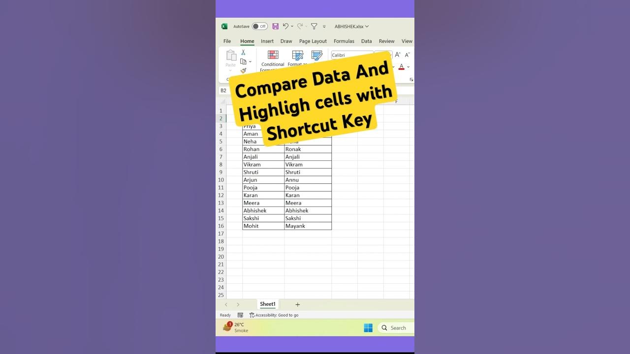 how-to-compare-data-in-columns-with-shortcut-key-in-excel-shorts
