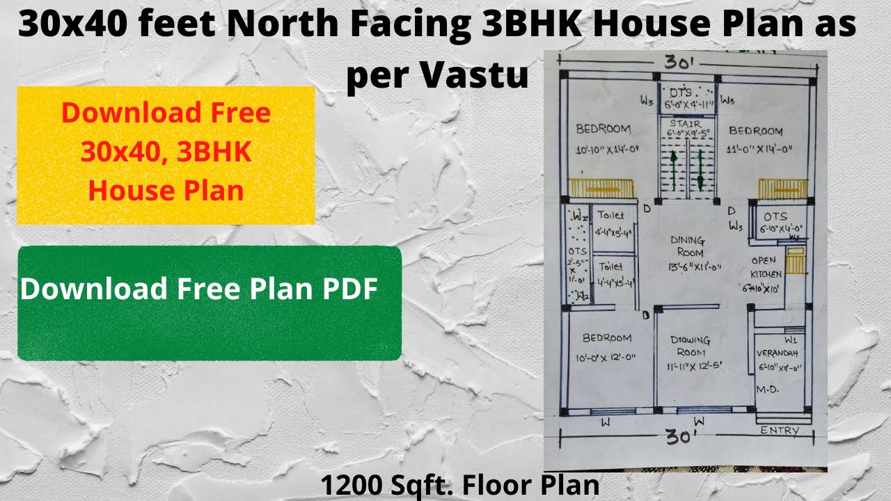 30x40 North Facing 3BHK House Plan as per Vastu - YouTube