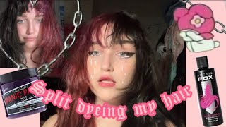 Split dyeing hair my like a tiktok e-girl bc I'm sad and self destructive   part 1