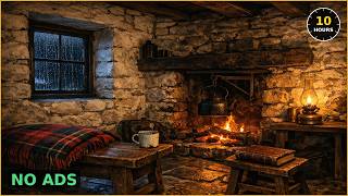 Highland Stone Cottage with Rain on Glass and a Peat Fire for Sleep, Rest and Relaxation | 10 Hours