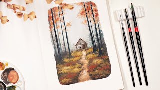 Step by Step Misty Fall Forest // Gouache Painting Tutorial