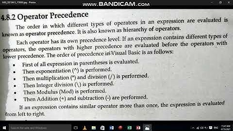 visual basic operators precedence