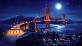 a quiet 1950s night by the Golden Gate Bridge | oldies playing in another room (cricket asmr)