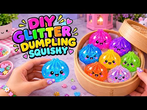 How to make viral dumpling glitter squishy at home /diy glitter squishy easy / tiktok crafts art