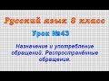 Русский язык 8 класс (Урок№43 - Назначение и употребление обращений. Распространённые обращения.)