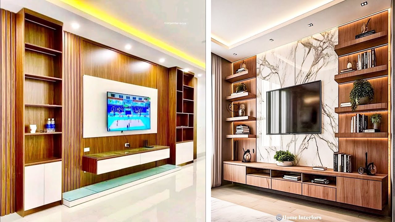 TV Wall Unit & bookshelf Design 2025 | Living Room tv unit & Cabinet ...