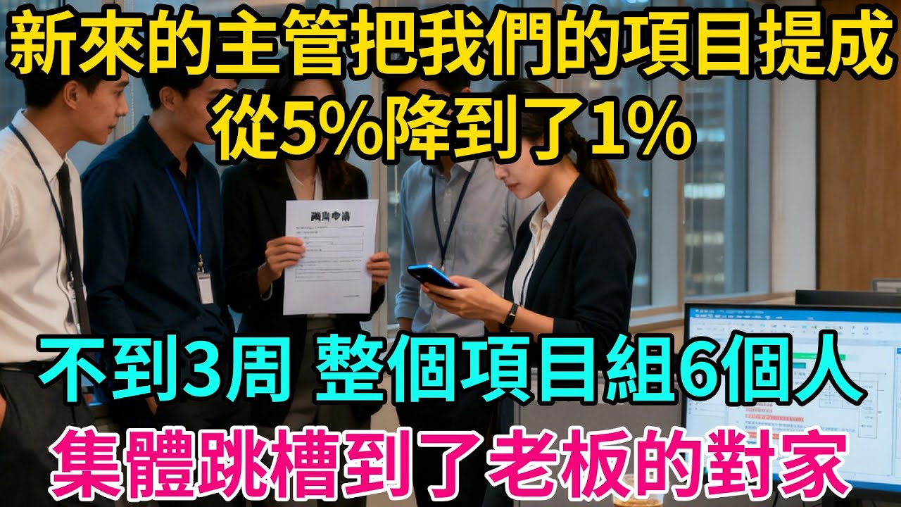 新來的主管把我們的項目提成從5%降到了1%，不到3周，我們整個項目組6個人，集體跳槽到了老板的對家公司【奇譚異聞錄】#職場 #職場那些事 #爽文 #生活經驗 #小說 #故事分享 #裁員 #反轉
