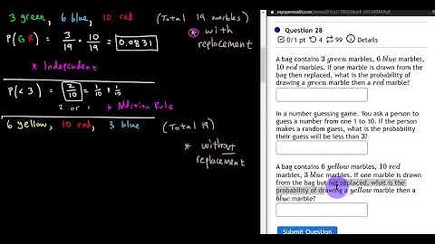 HW Example - Probability:  Marbles in a Bag.  Independence, Conditional
