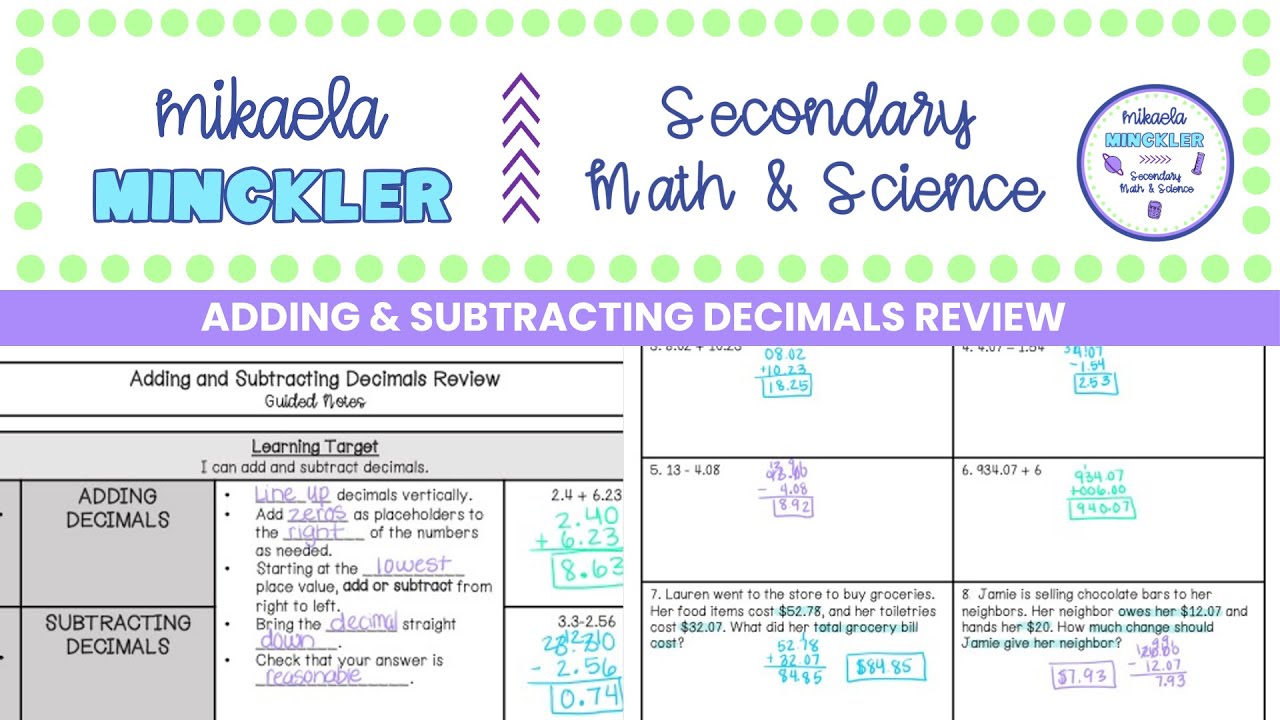 Adding and Subtracting Decimals Review Guided Notes | 6th Grade Math ...