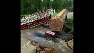 Amazing driver skills. Super large old log transport truck on dangerous roads