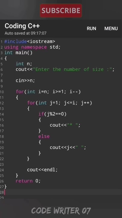 C++pattern program tutorial video || 💯🧠 #coding #shorts #codewriter07 ...