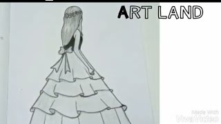 تعليم الرسم/ رسم فتاه من الجنب مع فستان جميل/ رسم سهل