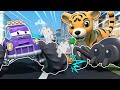 Brave MONSTER TRUCK hurt in GIANT ANIMALS ATTACK | Trucks &amp; Animals Cartoon for Kids