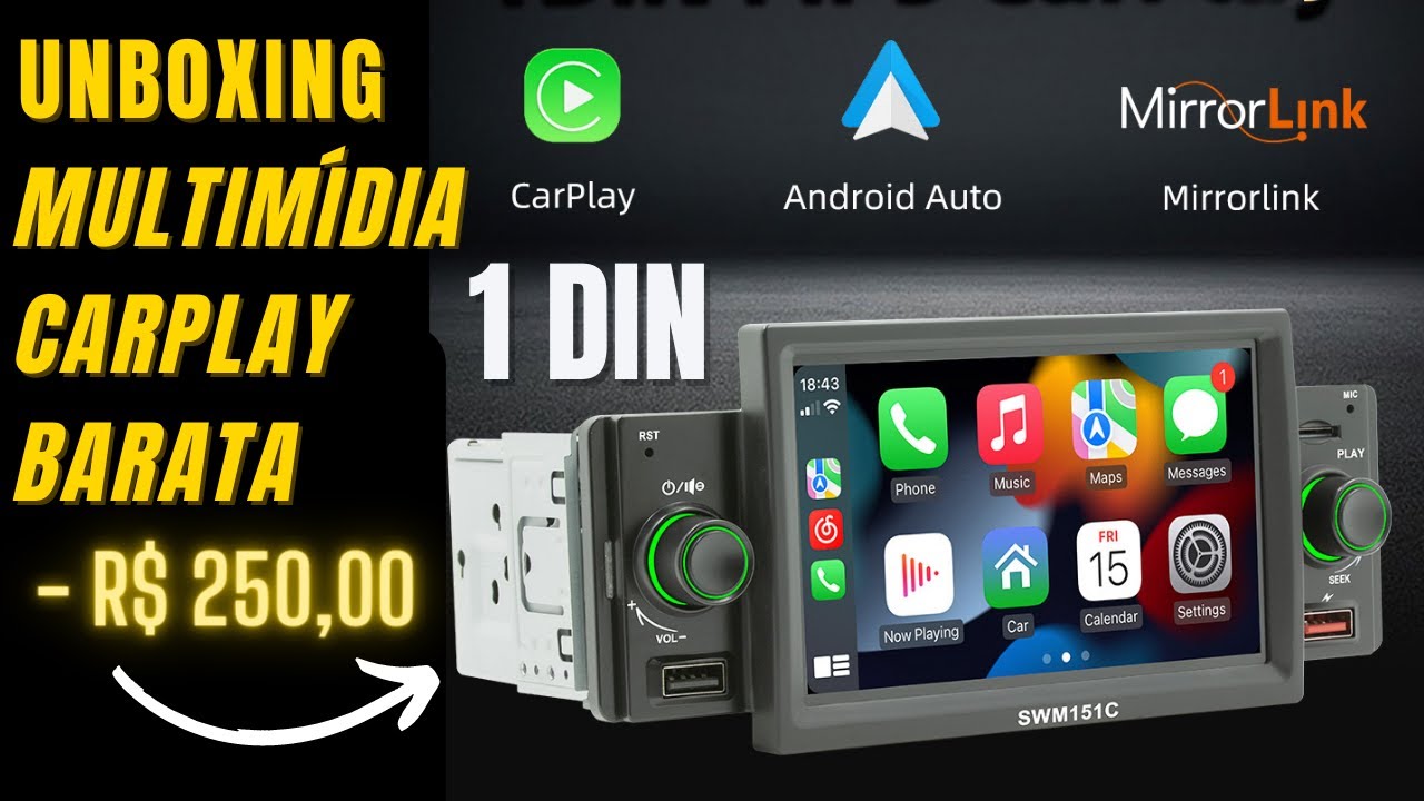 Central Carplay 1DIN barata Unboxing e primeiras impressões - YouTube