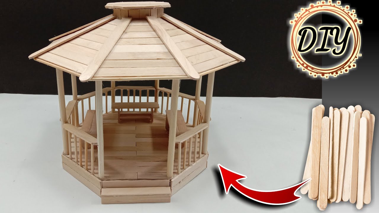 cara membuat miniatur gazebo dari stik es krim  YouTube