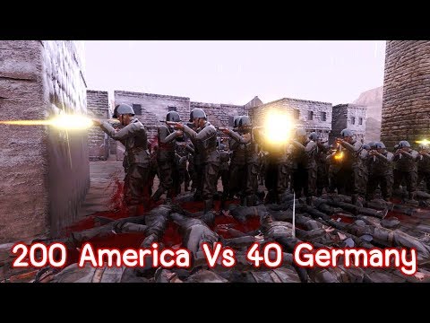 หทารอเมริกา 200 นาย เคลื่อนพลบุกฝ่ายเยอรมัน 40 นาย - Ultimate Epic Battle Simulator  , [พี่อู๊ด]