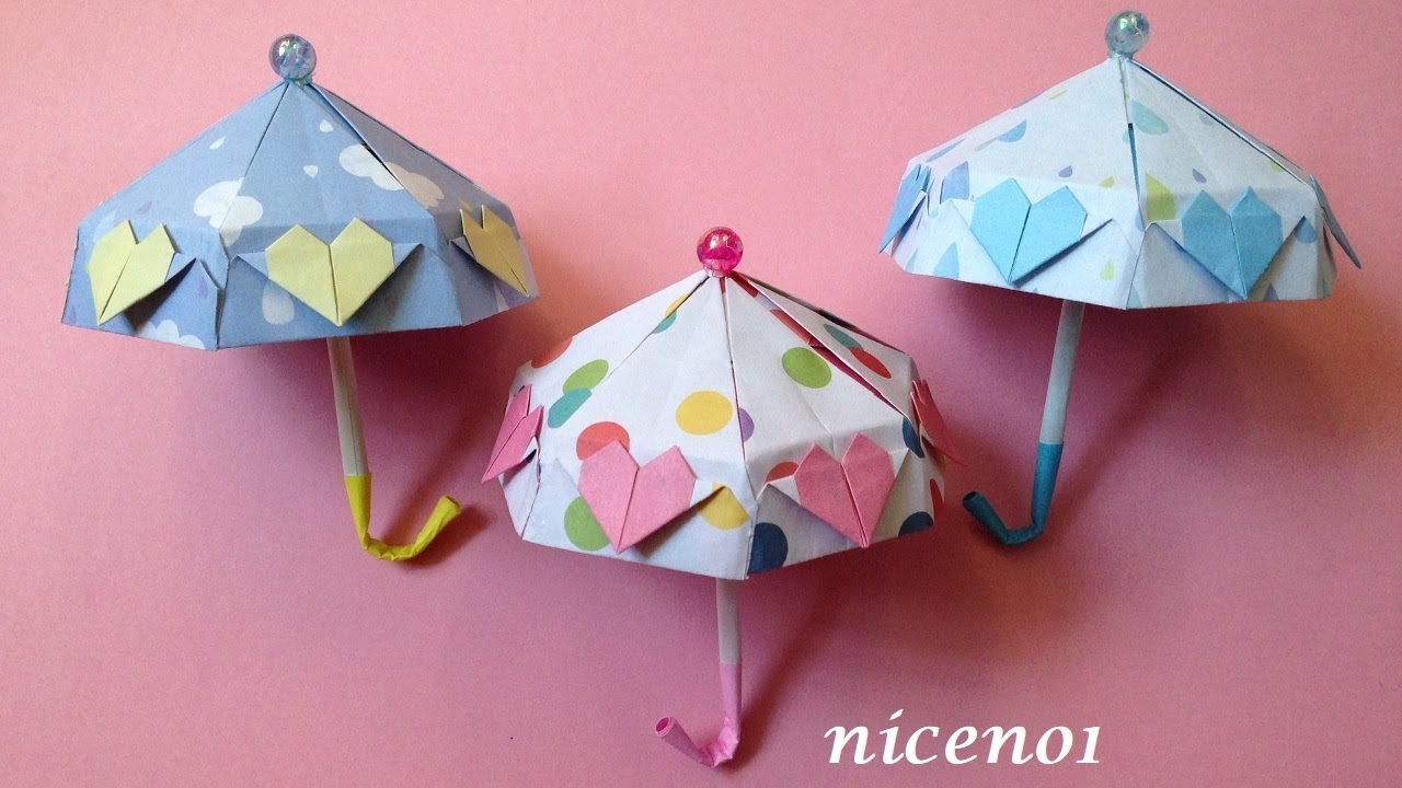 折り紙 傘 ハート付き 立体 折り方 2 Origami Umbrella with heart tutorial ...