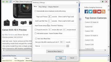 Scraping camera details from imaging-resource.com using WebHarvy