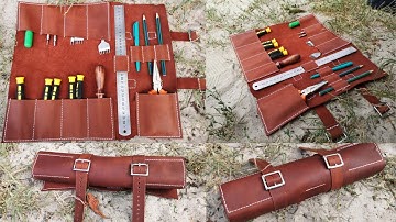Leather tool roll bag making. Leather craft PDF pattern
