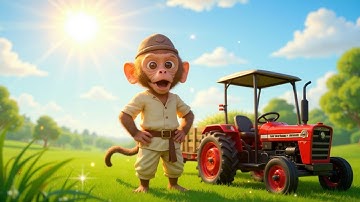 Monkey NaNa drives tractor and challenging plowing journey 