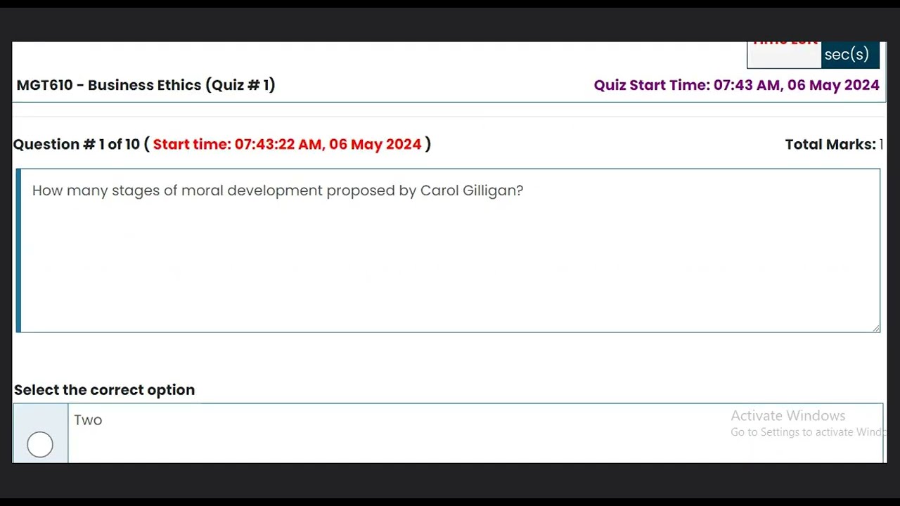 MGT610 Quiz 1 Solution || MGT610 - Business Ethics || Spring 2024 || VU Zone