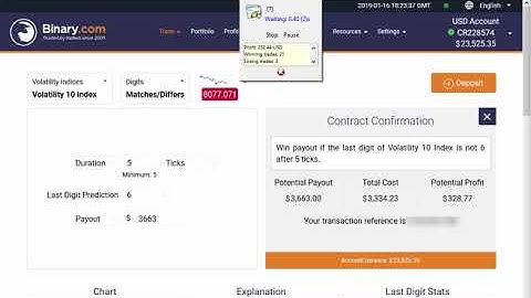 REAL ACCOUNT +$1500 USD Automated Trading Binary.com Volatility (Digits Differs) 16 January 2019