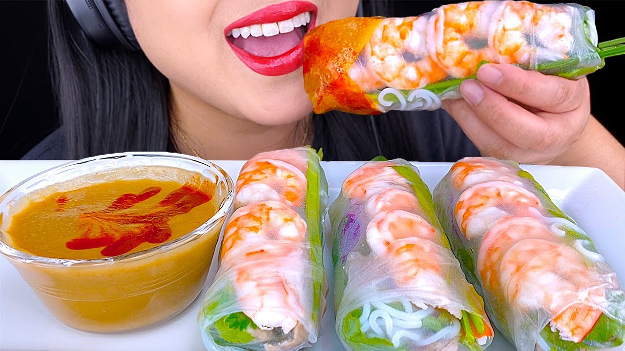 Shrimp Spring Rolls with Peanut Sauce - Eating Bird Food