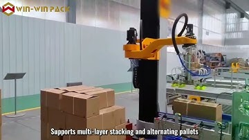WIN-WIN PACK Single Column Joint Palletizer | Carton Stacking and Pallet Transfer Process