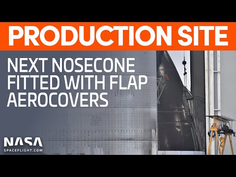 SpaceX Boca Chica - Aerocovers Installed on New Nosecone - SN12 Thrust Section Stacked