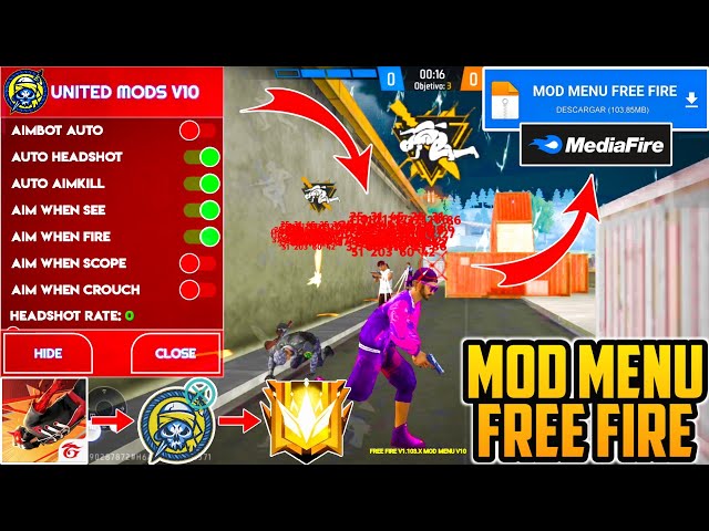 ✅¡NUEVO! Mod Menu Free Fire UNITED MODS V10 Mediafire 2024 *Mobile & PC*🤑💎 class=