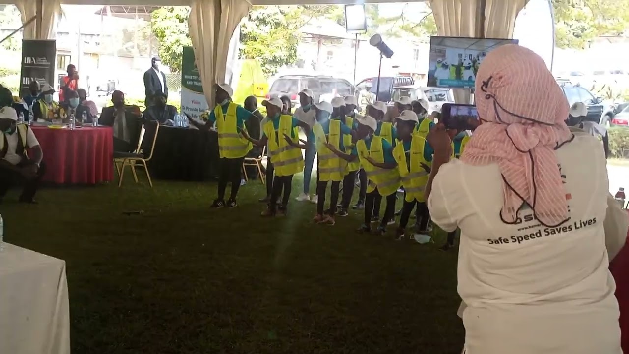 Kare Africa Kids reciting a poem  during the Road Safety week launch(2021) at UNRA Grounds Kampala