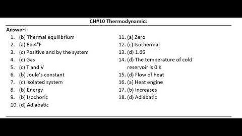 MCQs Answers of Physics-XI Balochistan Textbook Board : Chapter 10 - Thermodynamics
