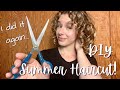 DIY CURLY SUMMER HAIRCUT!! Short Round Layers and Curtain Bangs At Home | Hair Transformation