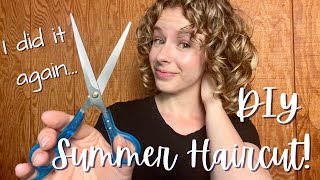 DIY CURLY SUMMER HAIRCUT Short Round Layers and Curtain Bangs At Home | Hair Transformation