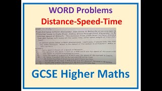 Word Problems Distance Speed Time MPM2D GCSE CBSC Board