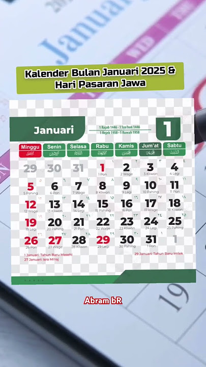 Kalender bulan januari 2025 dan hari pasaran Jawa
