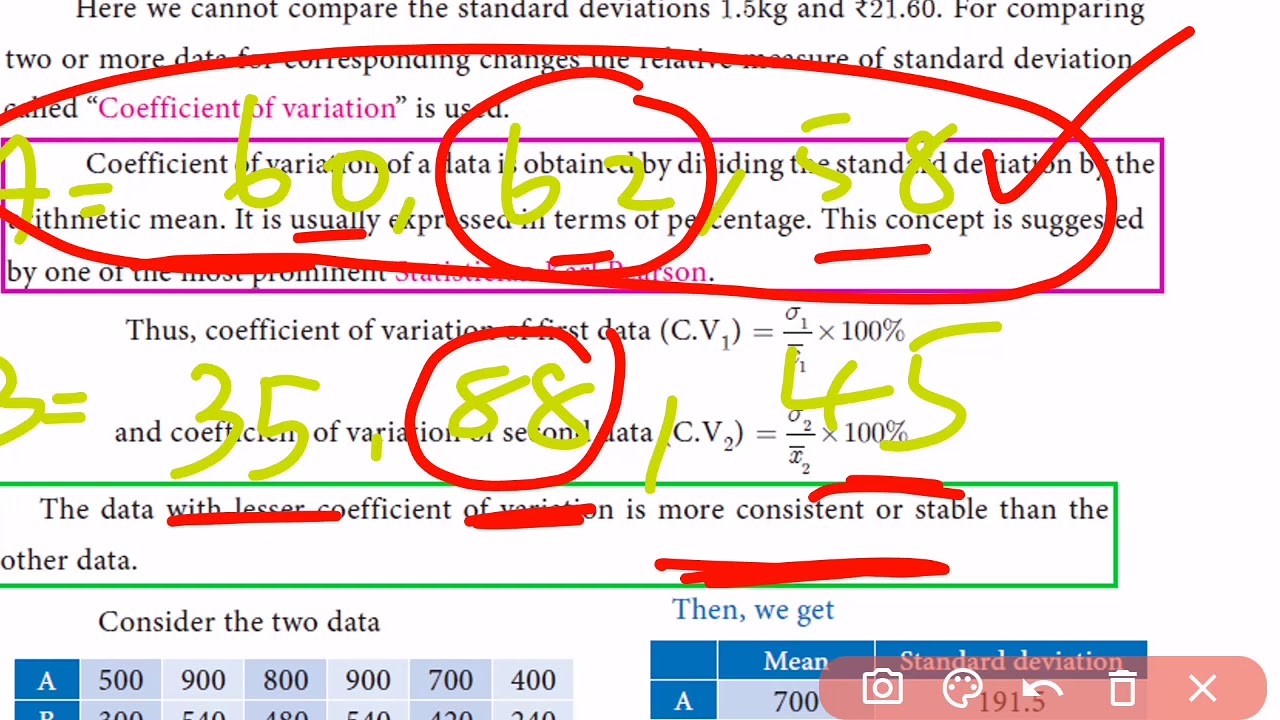 10 MATHS PART 8 STATISTICS - COEFFICIENT OF VARIATION - YouTube