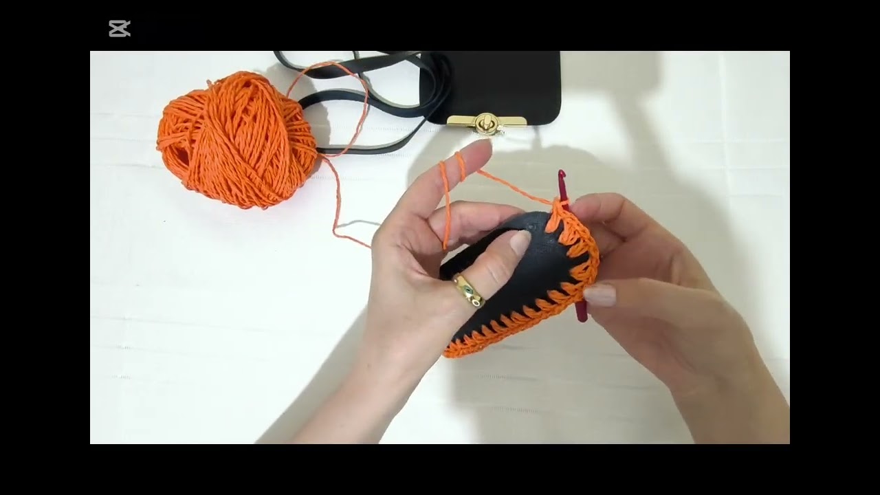 Lacivert Deri Kit +Turuncu Kağıt ip Çanta Yapımı/Baştan Sona El Örgüsü